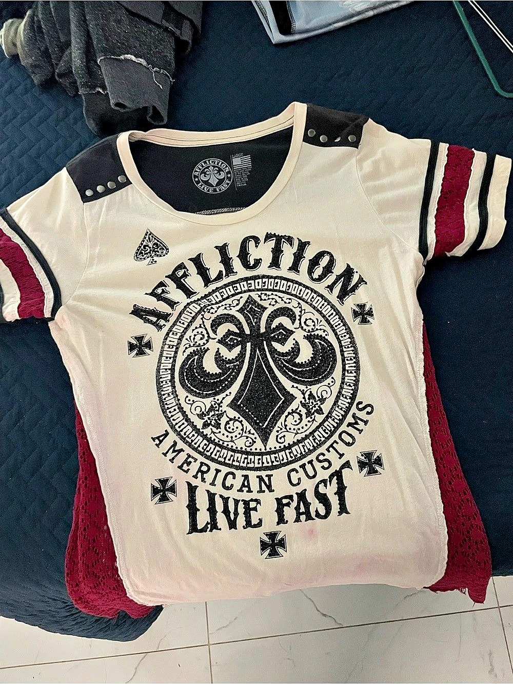 Affliction Graphic Color Block Tee White & Red Large
